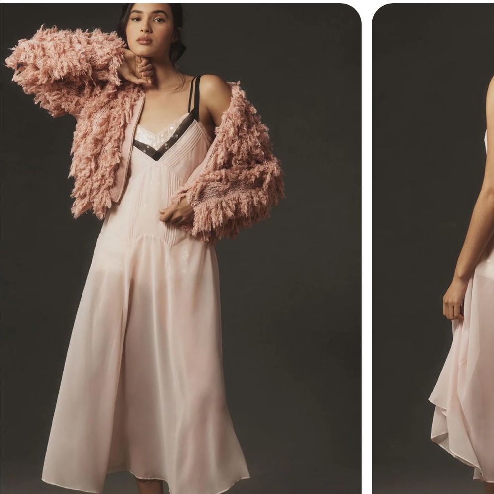 Anthropologie Pink Sheer Layer MIDI Dress - Picture 3 of 8